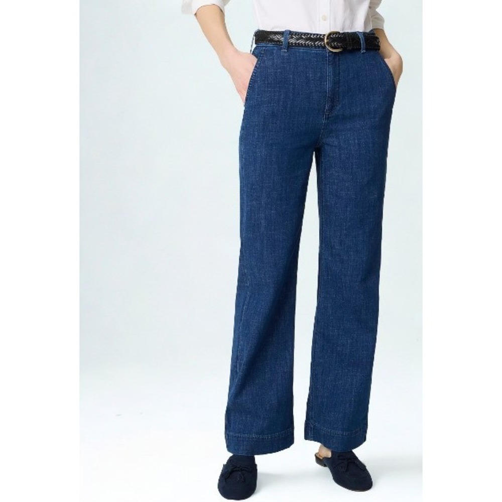 J.Crew High Rise Wide Leg Trouser Jeans Womens 25P Blue Petite Denim Pants